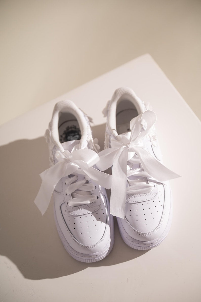 Custom Air Force 1 Wedding Shoes White Floral Embroidered