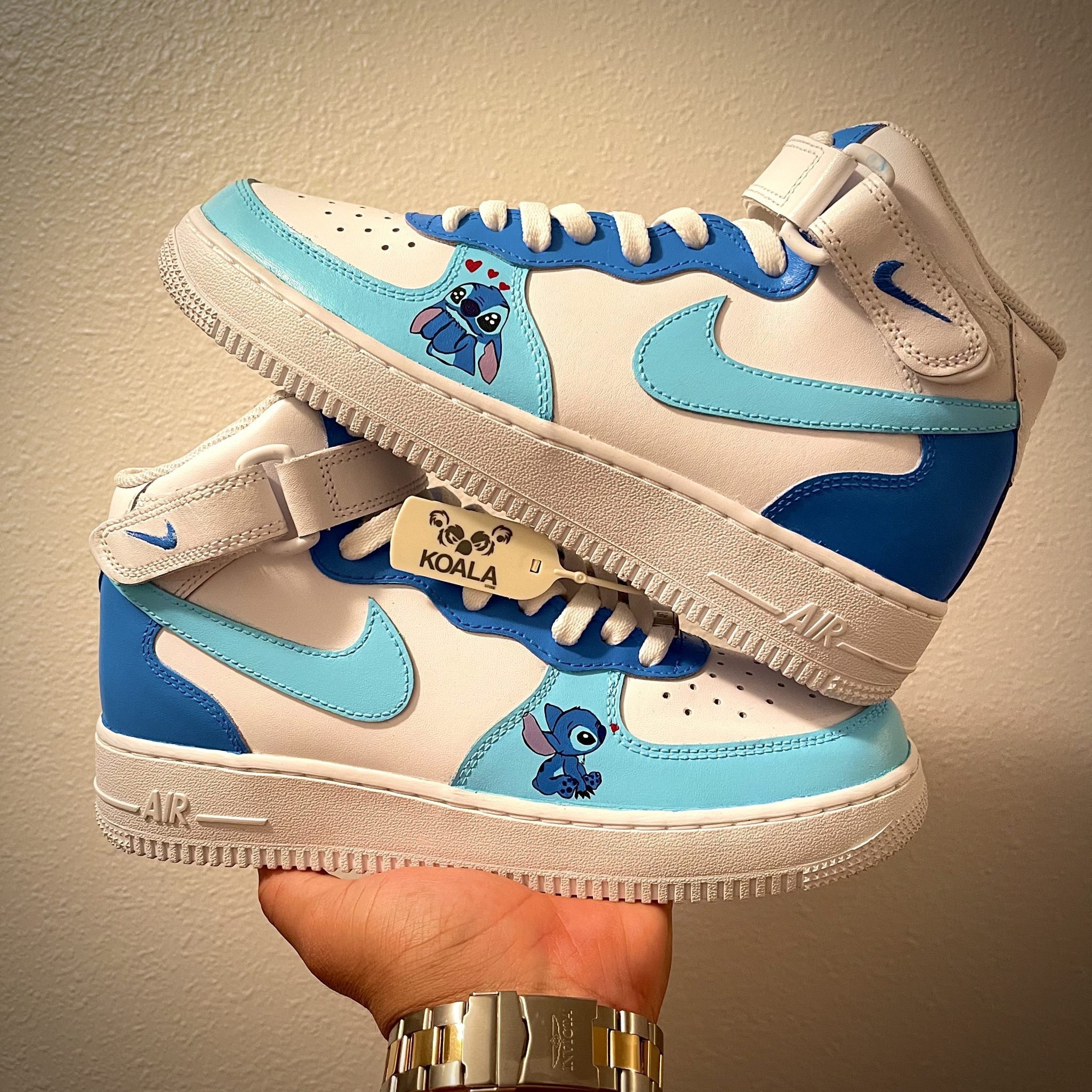 Custom Air Force 1 White Baby Blue Stitch Design
