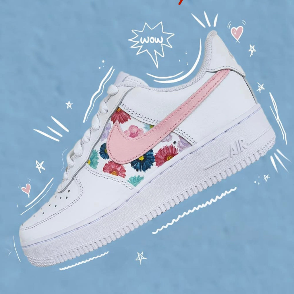 Custom Air Force 1 White Baby Pink Floral Design-shecustomize