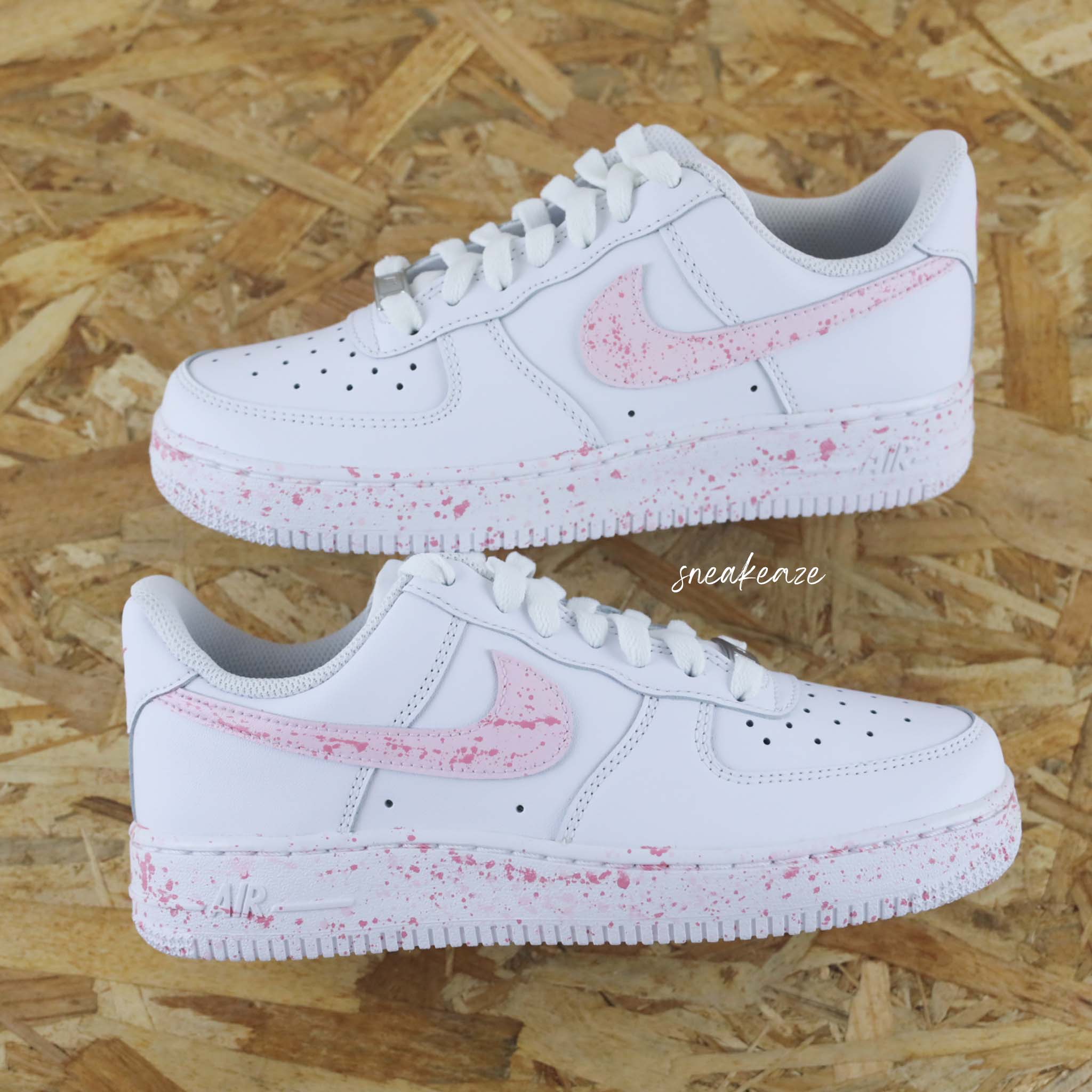 Custom Air Force 1 White Baby Pink Splatter-shecustomize