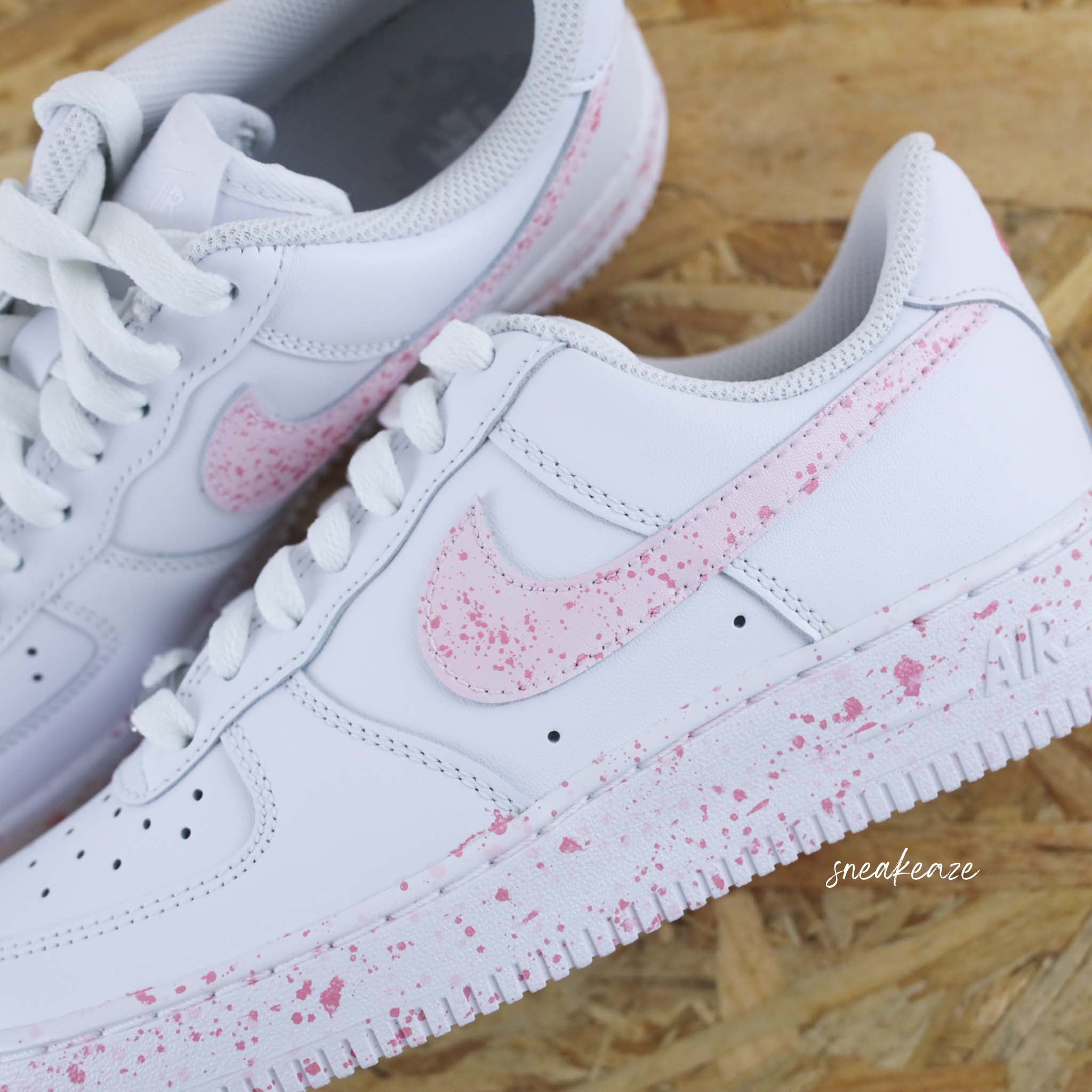 Custom Air Force 1 White Baby Pink Splatter-shecustomize