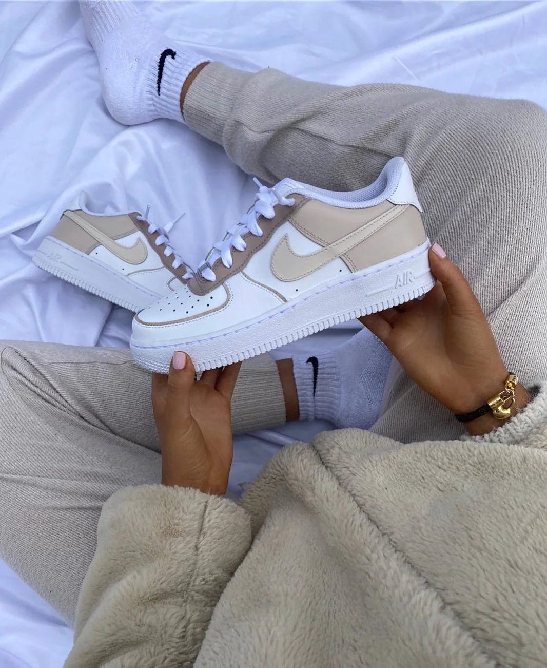 Custom Air Force 1 White Beige Design-shecustomize