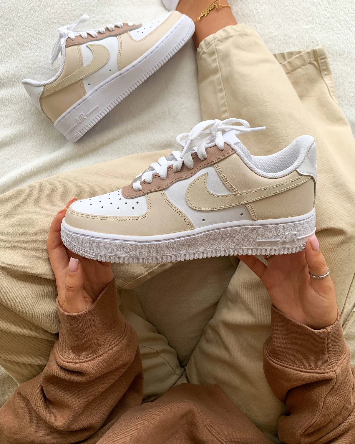 Custom Air Force 1 White Beige Tan Design-shecustomize