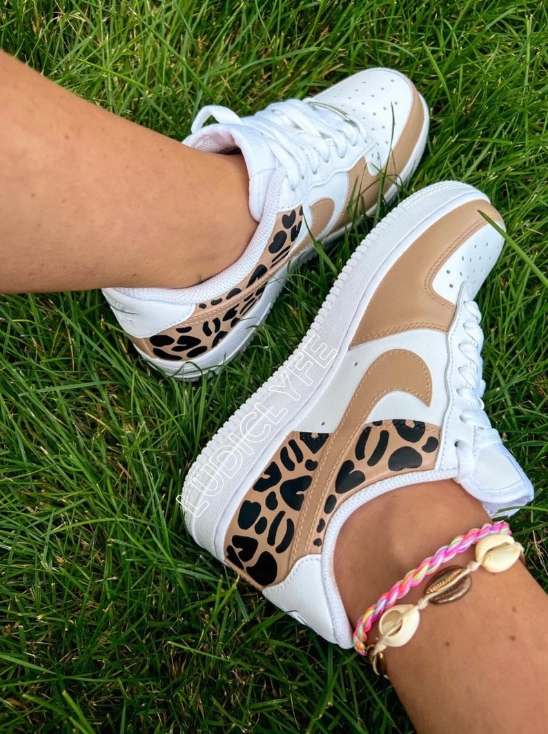 Custom Air Force 1 White Beige With Leopard Print