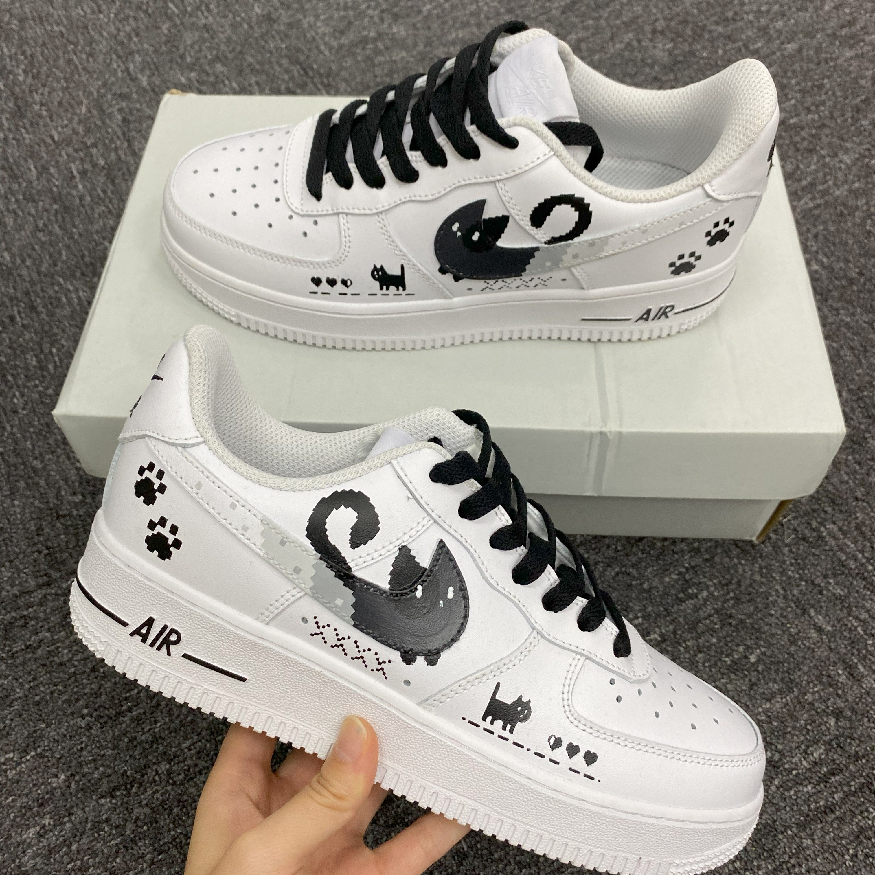 Custom Air Force 1 White Black Cat Paw Print