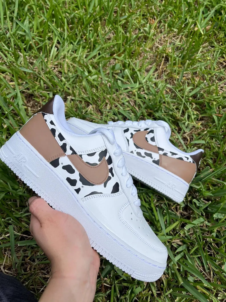 Custom Air Force 1 White Black Cow Print-shecustomize