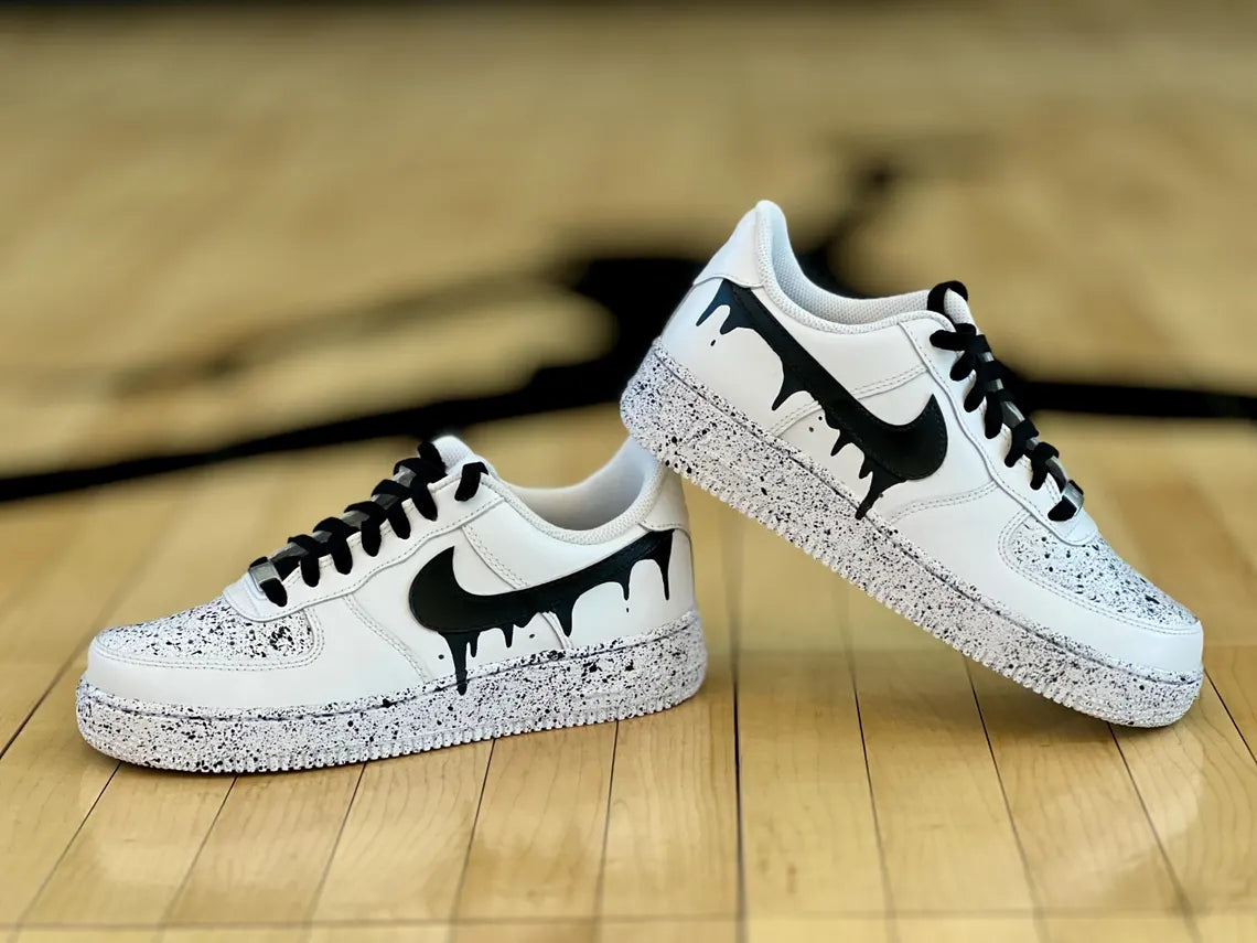 Custom Air Force 1 White Black Drip And Speckle Design-shecustomize