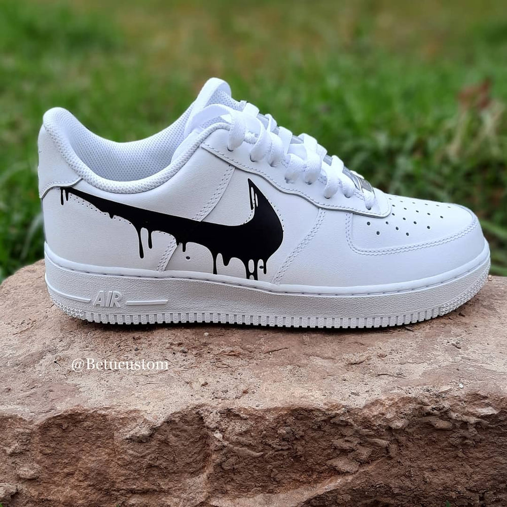 Custom Air Force 1 White Black Dripping Swoosh-shecustomize