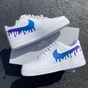 Custom Air Force 1 White Blue And Purple Drip Design