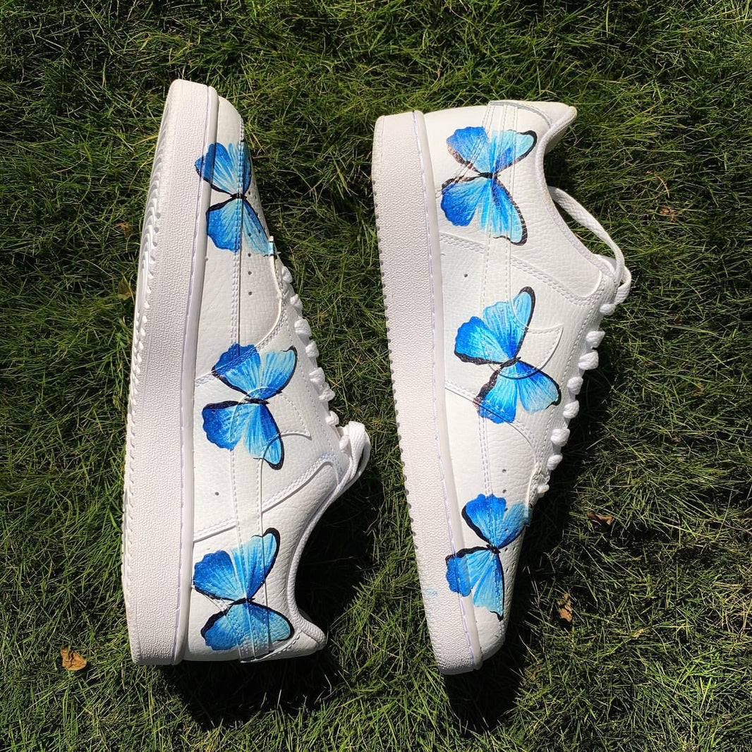 Custom Air Force 1 White Blue Butterfly Pattern-shecustomize