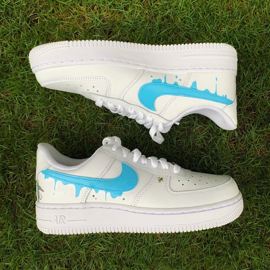 Custom Air Force 1 White Blue Drip Tom And Jerry Pattern-shecustomize