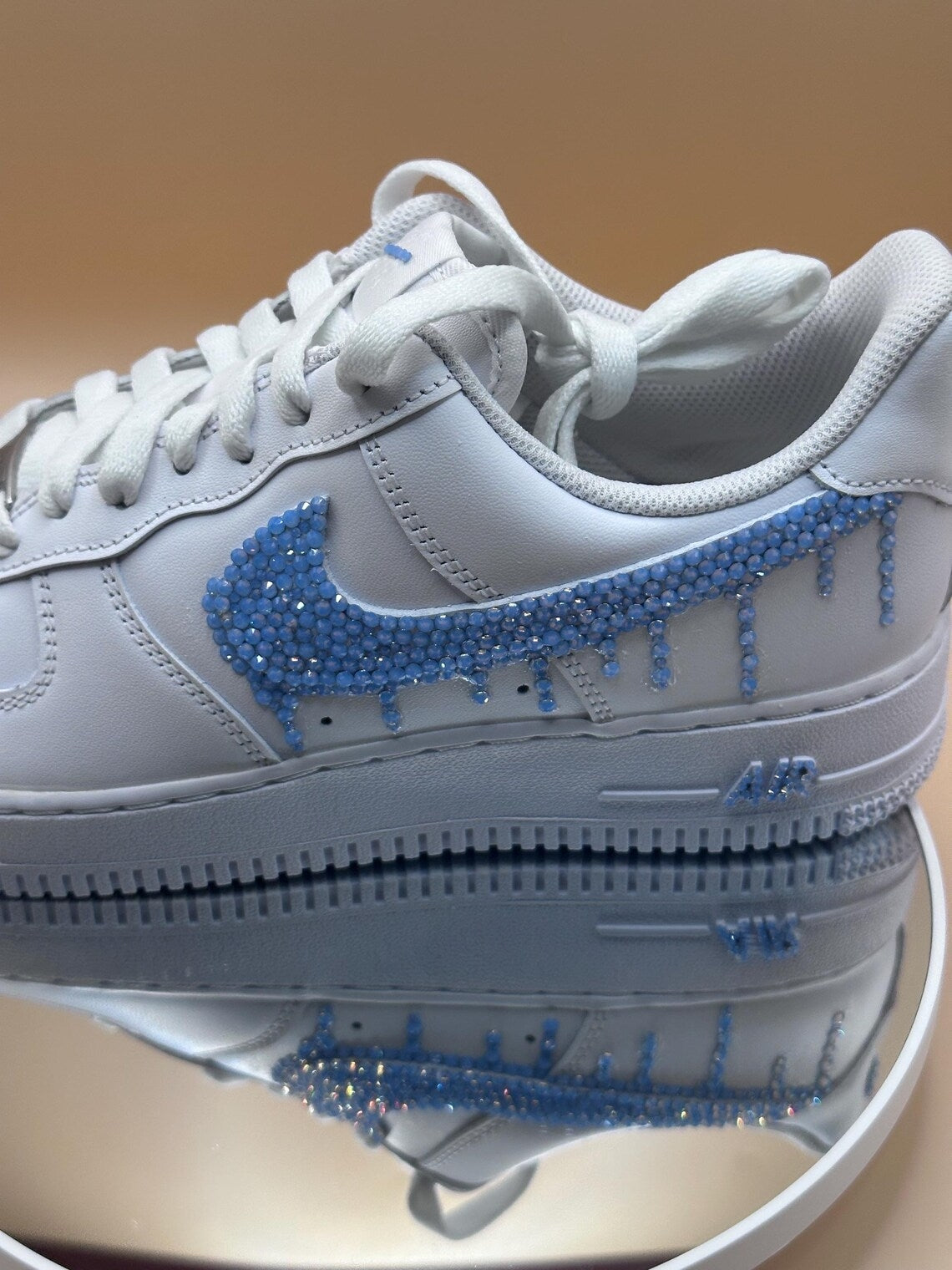 Custom Air Force 1 White Blue Dripping Rhinestones-shecustomize