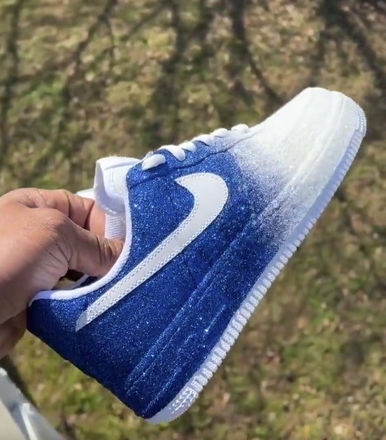 Custom Air Force 1 White Blue Gradient Glitter-shecustomize