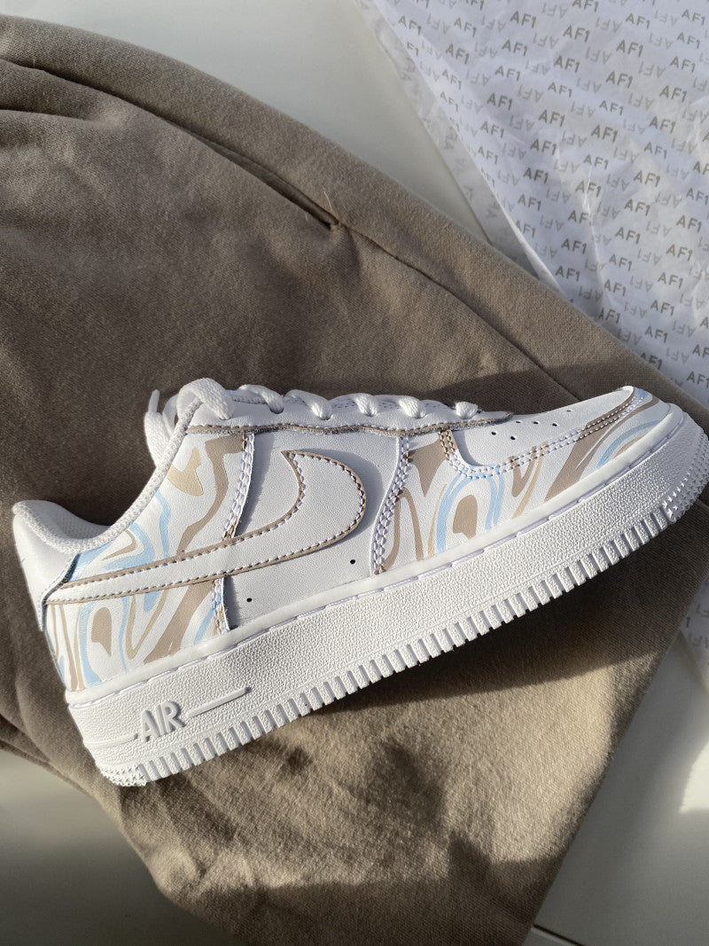 Custom Air Force 1 White Blue Tan Zebra Pattern-shecustomize