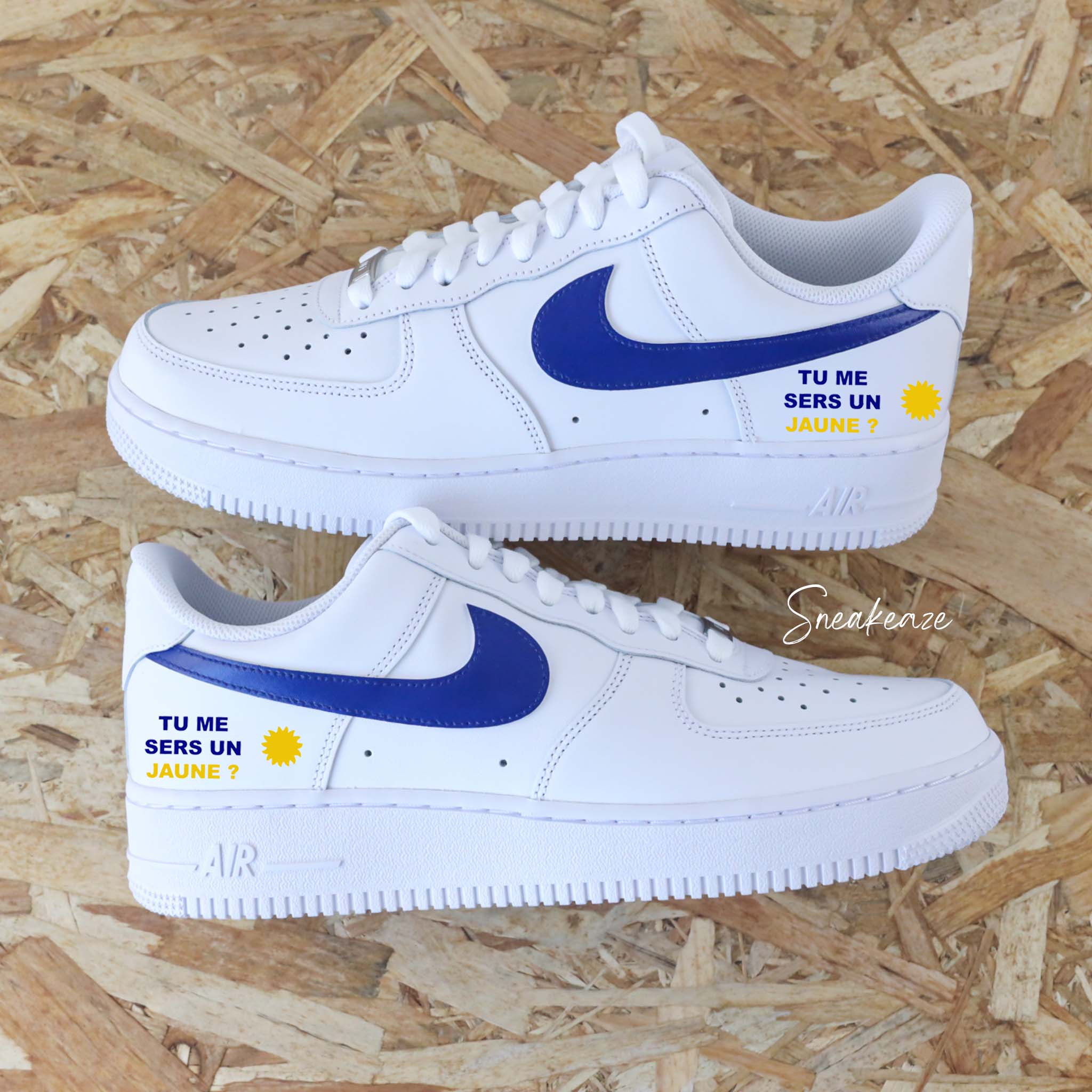 Custom Air Force 1 White Blue With French Text And Sun Design-shecustomize