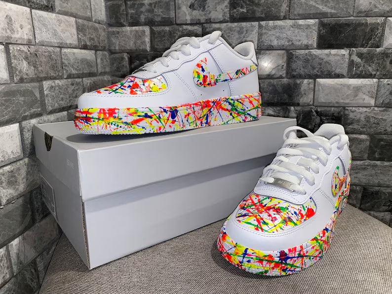 Custom Air Force 1 White Colorful Splatter Pattern-shecustomize