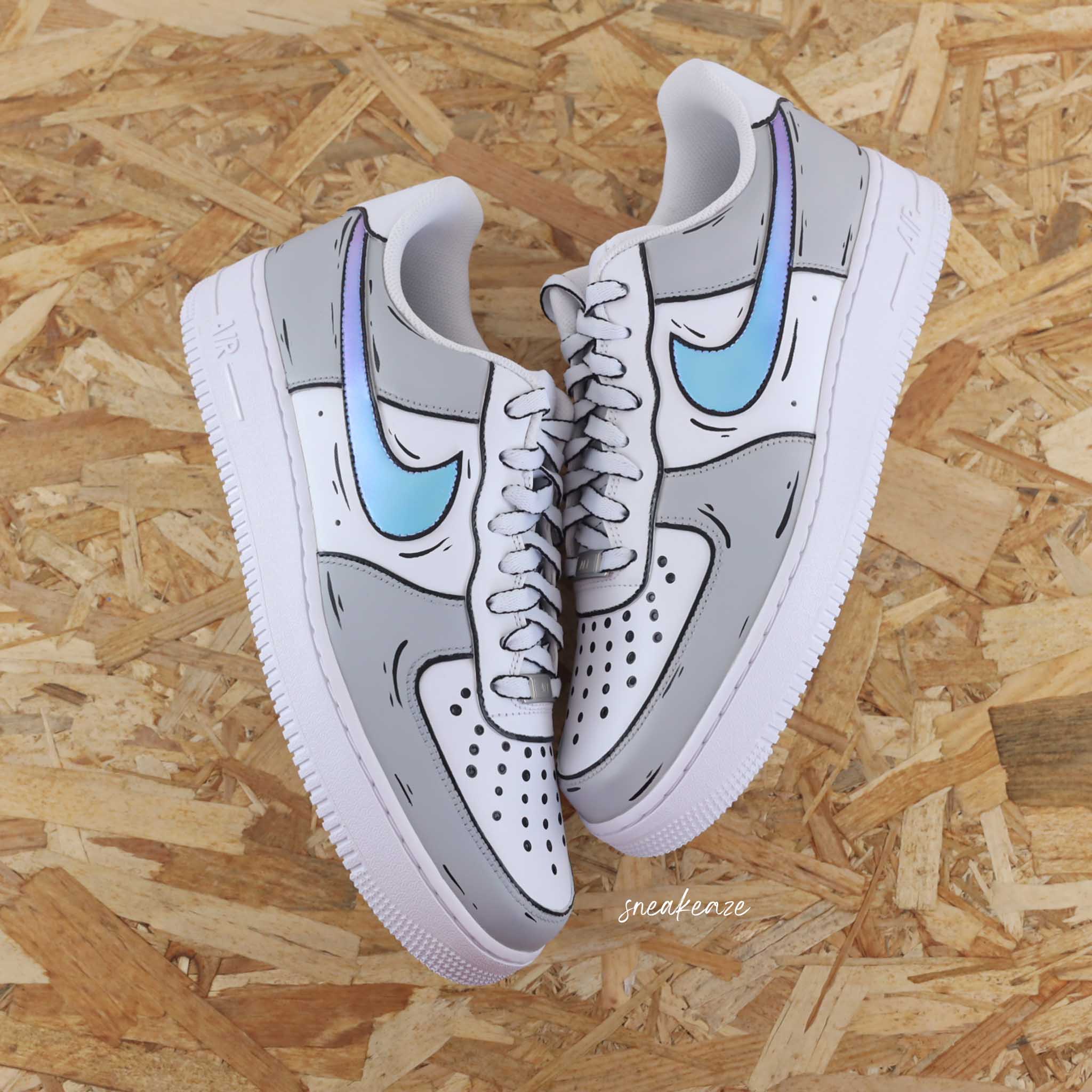 Custom Air Force 1 White Gray Blue Cartoon Pattern-shecustomize