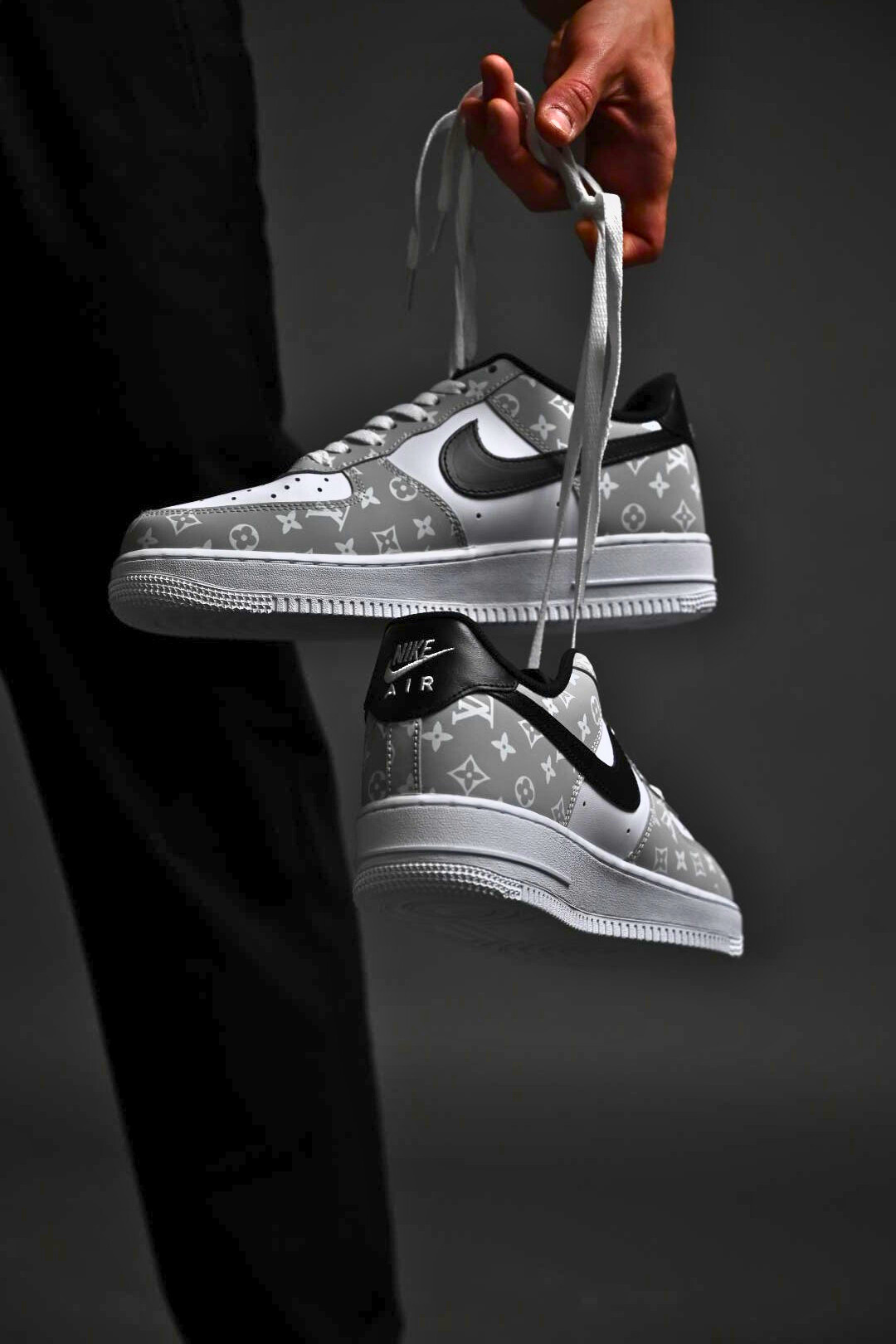 Custom Air Force 1 White Grey LV Pattern