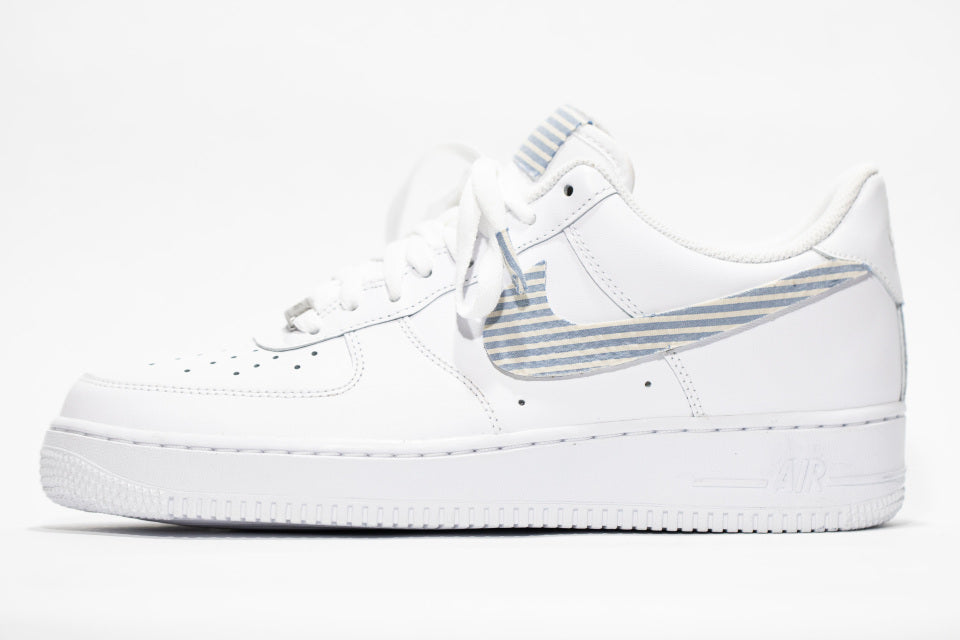 Custom Air Force 1 White Grey Striped Swoosh-shecustomize