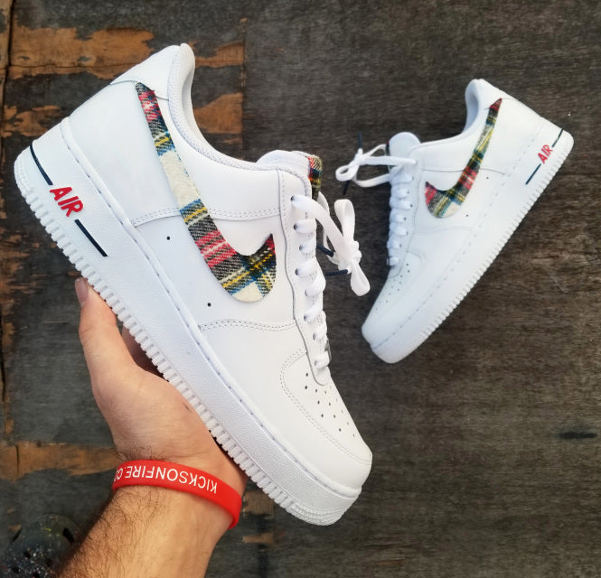 Custom Air Force 1 White Multicolor Plaid Pattern-shecustomize