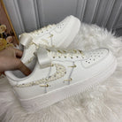 Custom Air Force 1 White Pearls And Ribbons