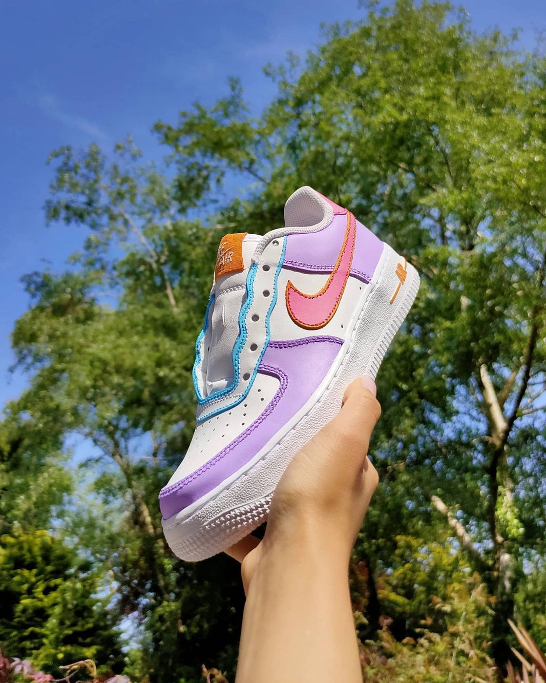 Custom Air Force 1 White Purple Pink With Wavy Lines-shecustomize