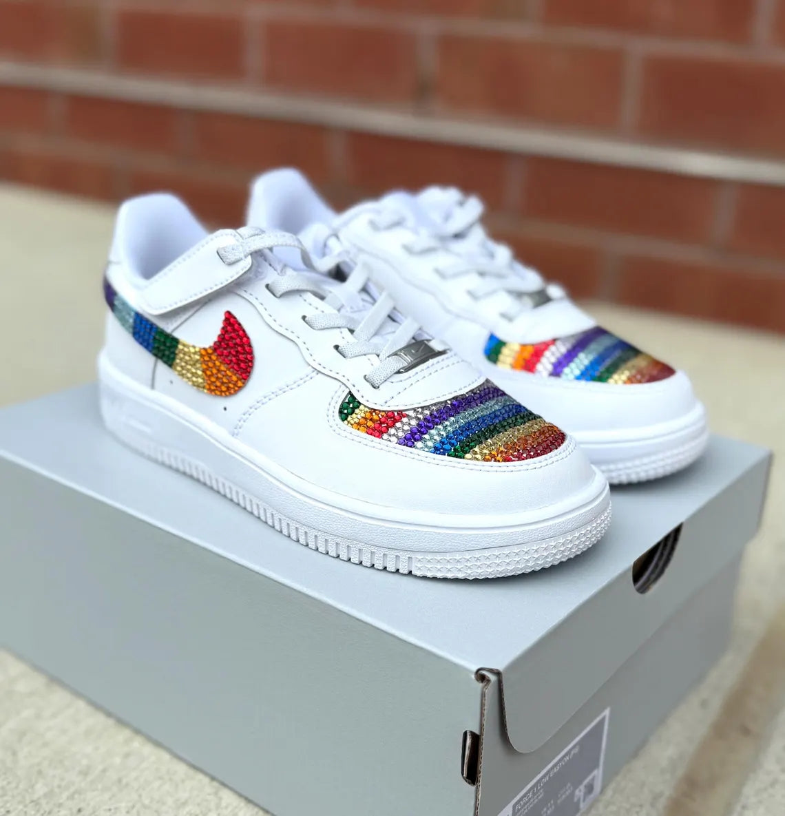 Custom Air Force 1 White Rainbow Rhinestones-shecustomize