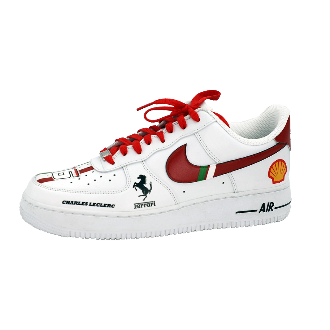 Custom Air Force 1 White Red Ferrari Logo-shecustomize