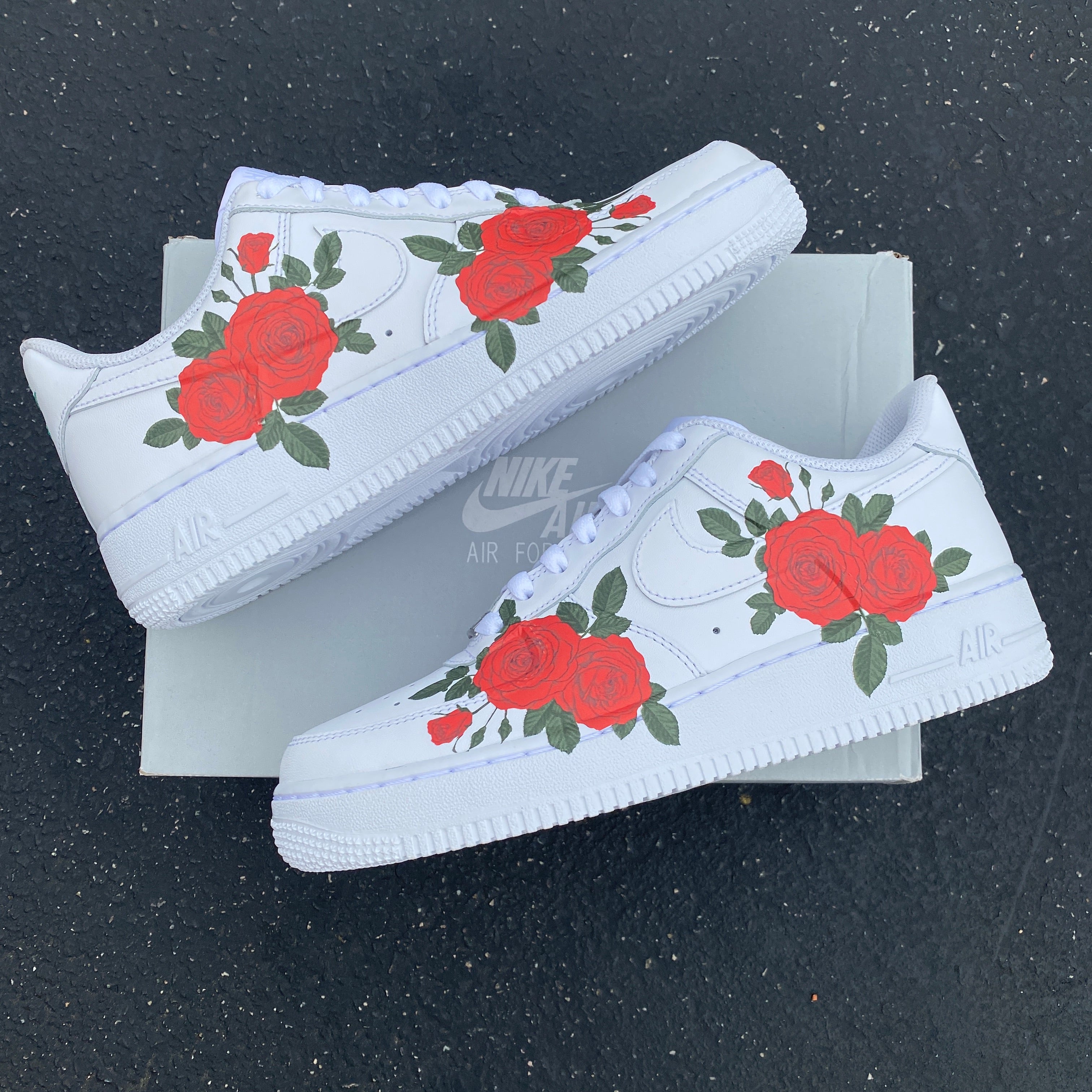 Custom Air Force 1 White Red Rose Pattern-shecustomize