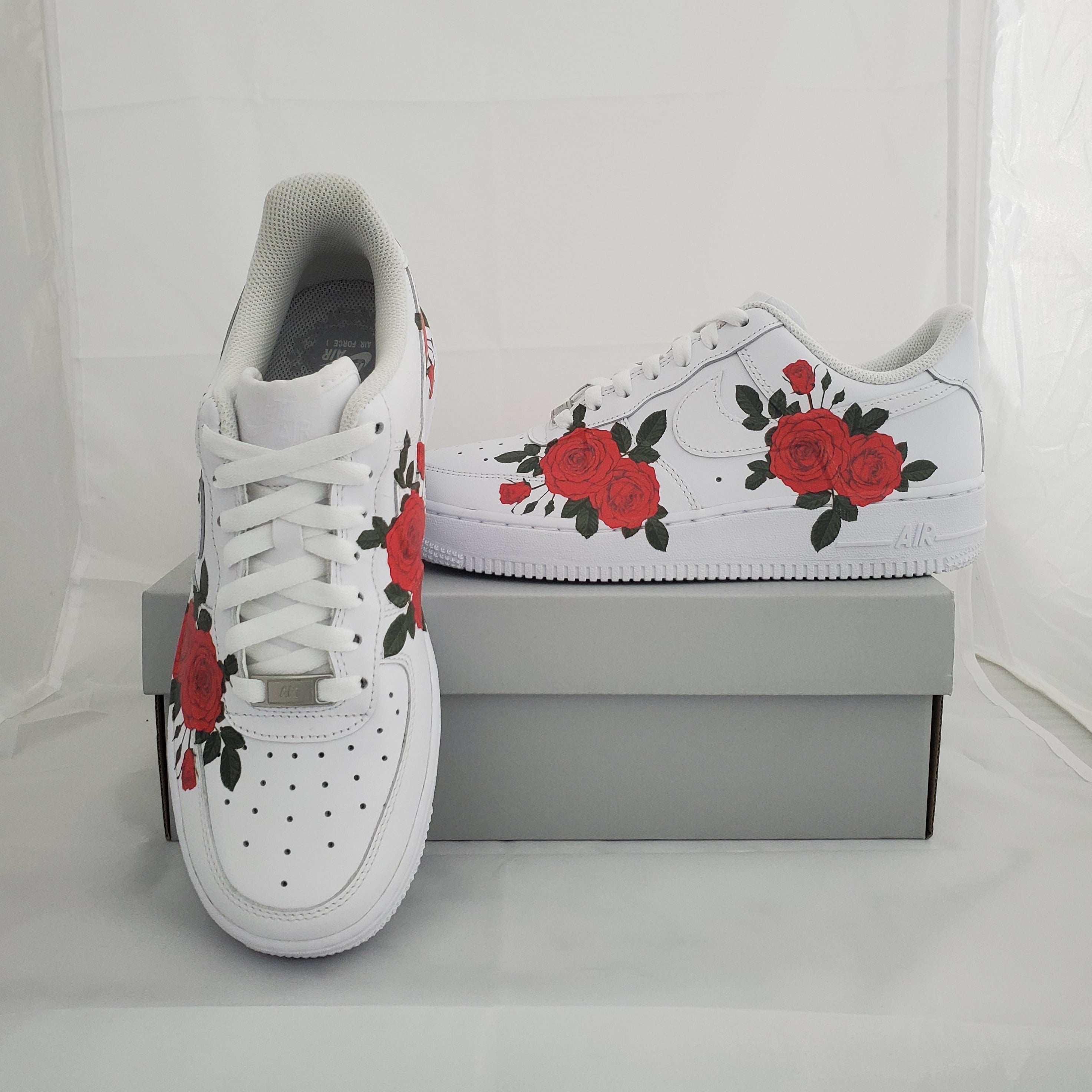 Custom Air Force 1 White Red Rose Pattern-shecustomize