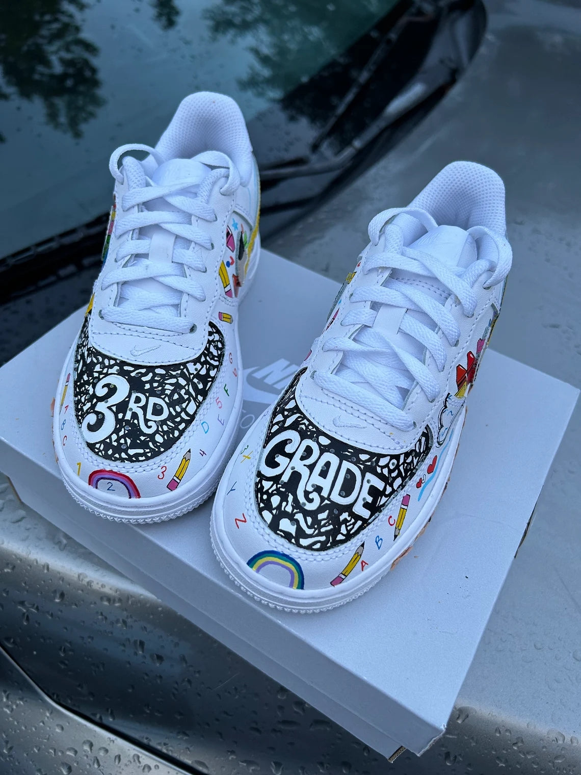 Custom Air Force 1 White School Supplies Theme Cartoon-shecustomize