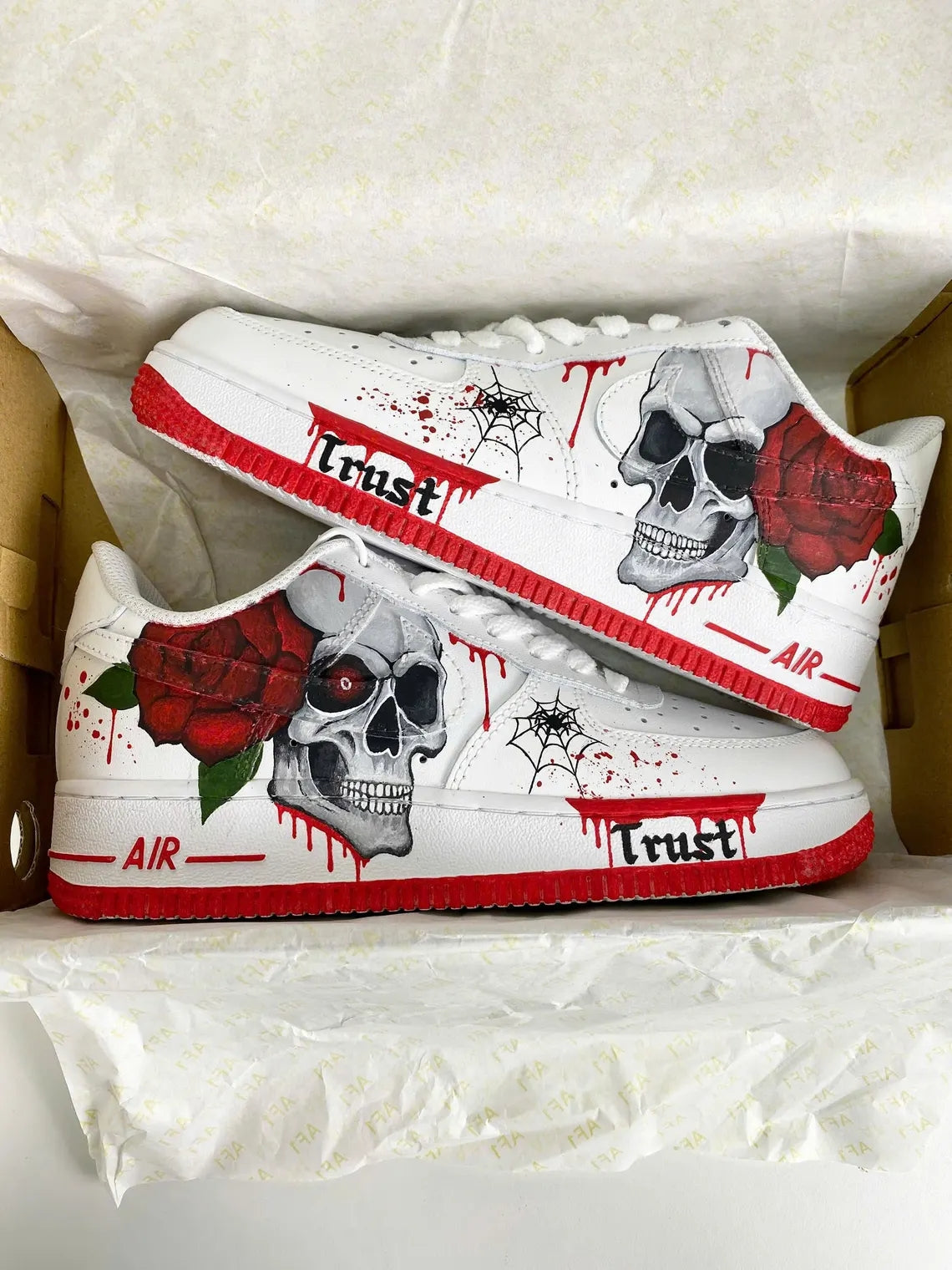 Custom Air Force 1 White Skull And Rose Design-shecustomize
