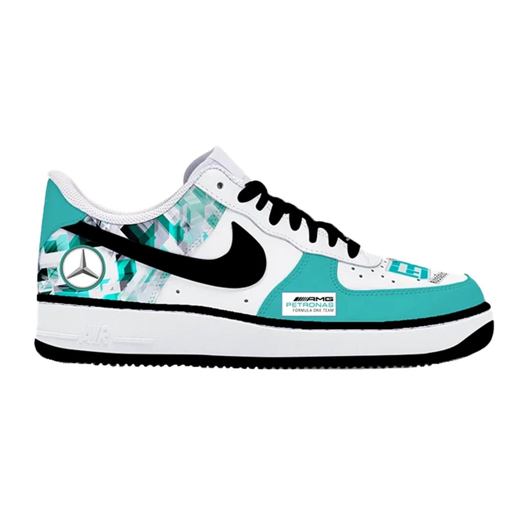 Custom Air Force 1 White Teal Mercedes Pattern-shecustomize