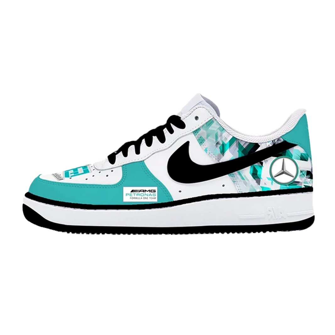 Custom Air Force 1 White Teal Mercedes Pattern-shecustomize