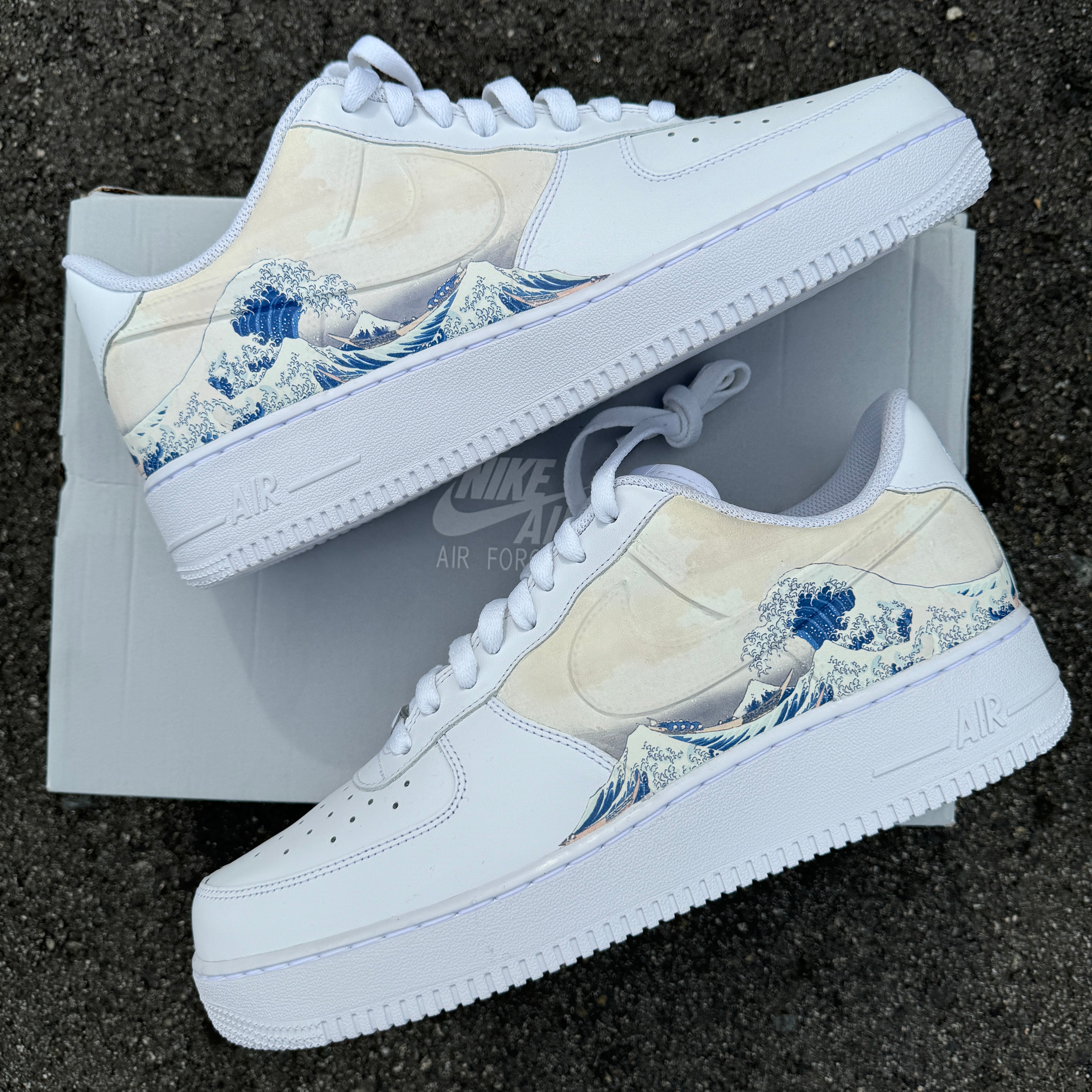 Custom Air Force 1 White The Great Blue Wave Off Kanagawa Pattern-shecustomize