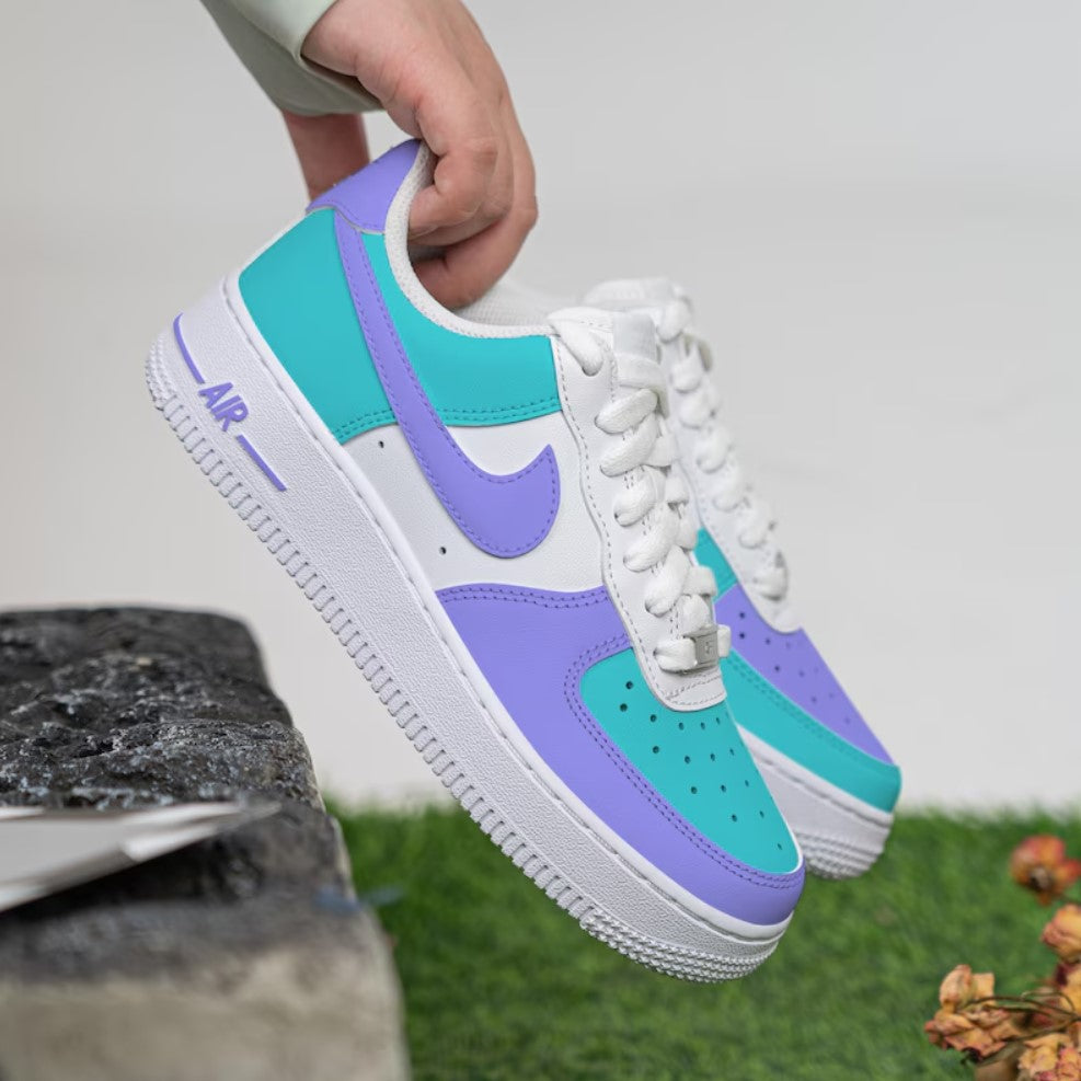 Custom Air Force 1 White Turquoise Purple-shecustomize