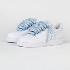 Custom Air Force 1 White With Baby Blue Rope Laces-shecustomize