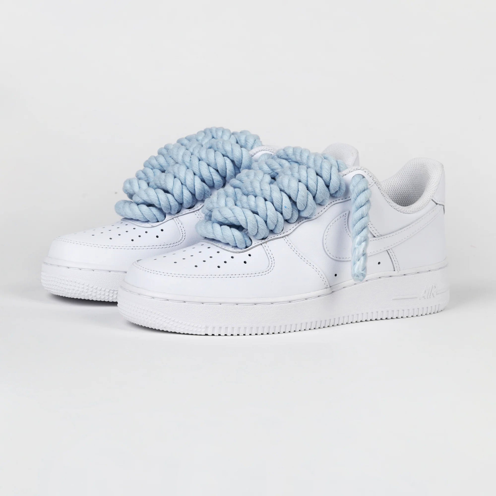 Custom Air Force 1 White With Baby Blue Rope Laces-shecustomize