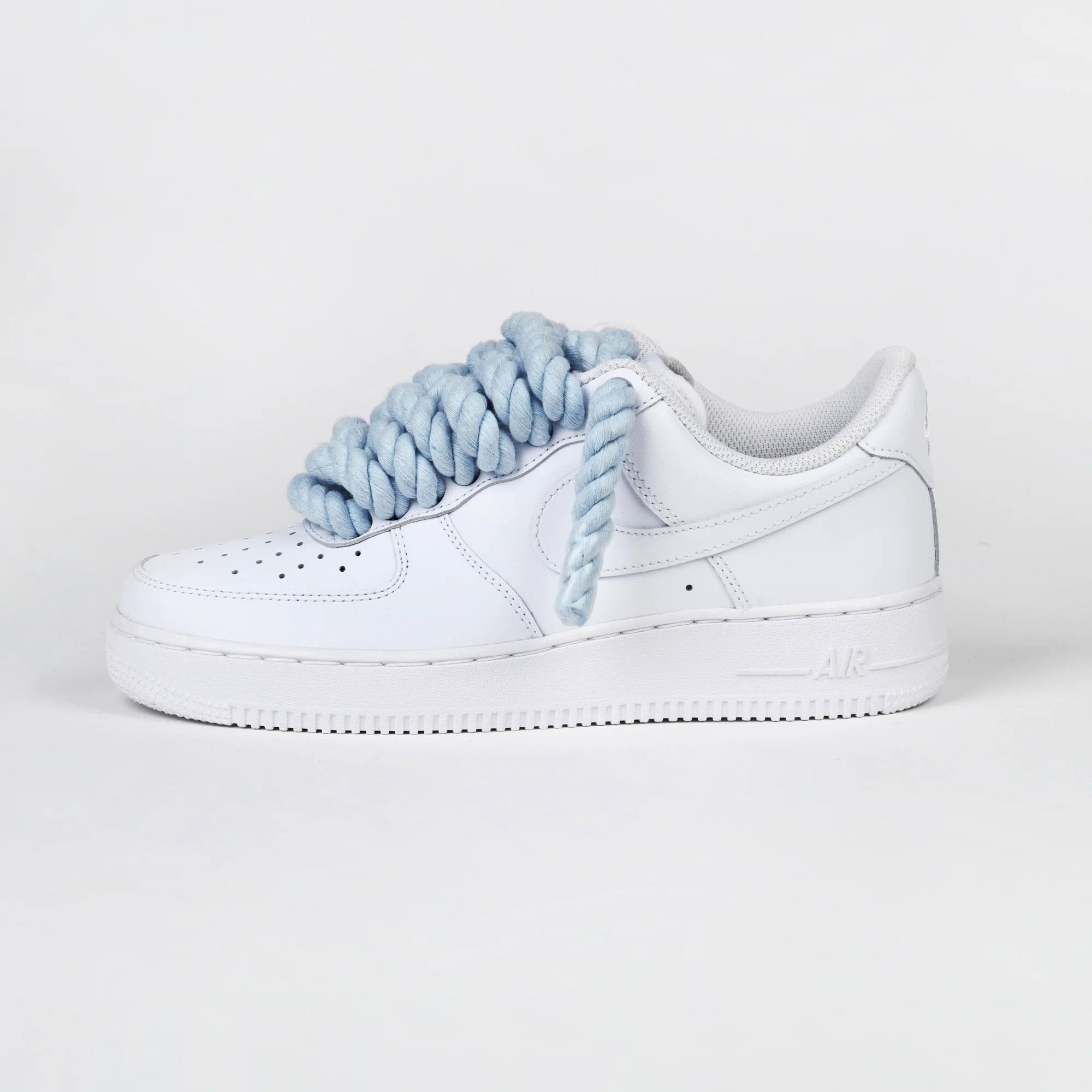 Custom Air Force 1 White With Baby Blue Rope Laces-shecustomize