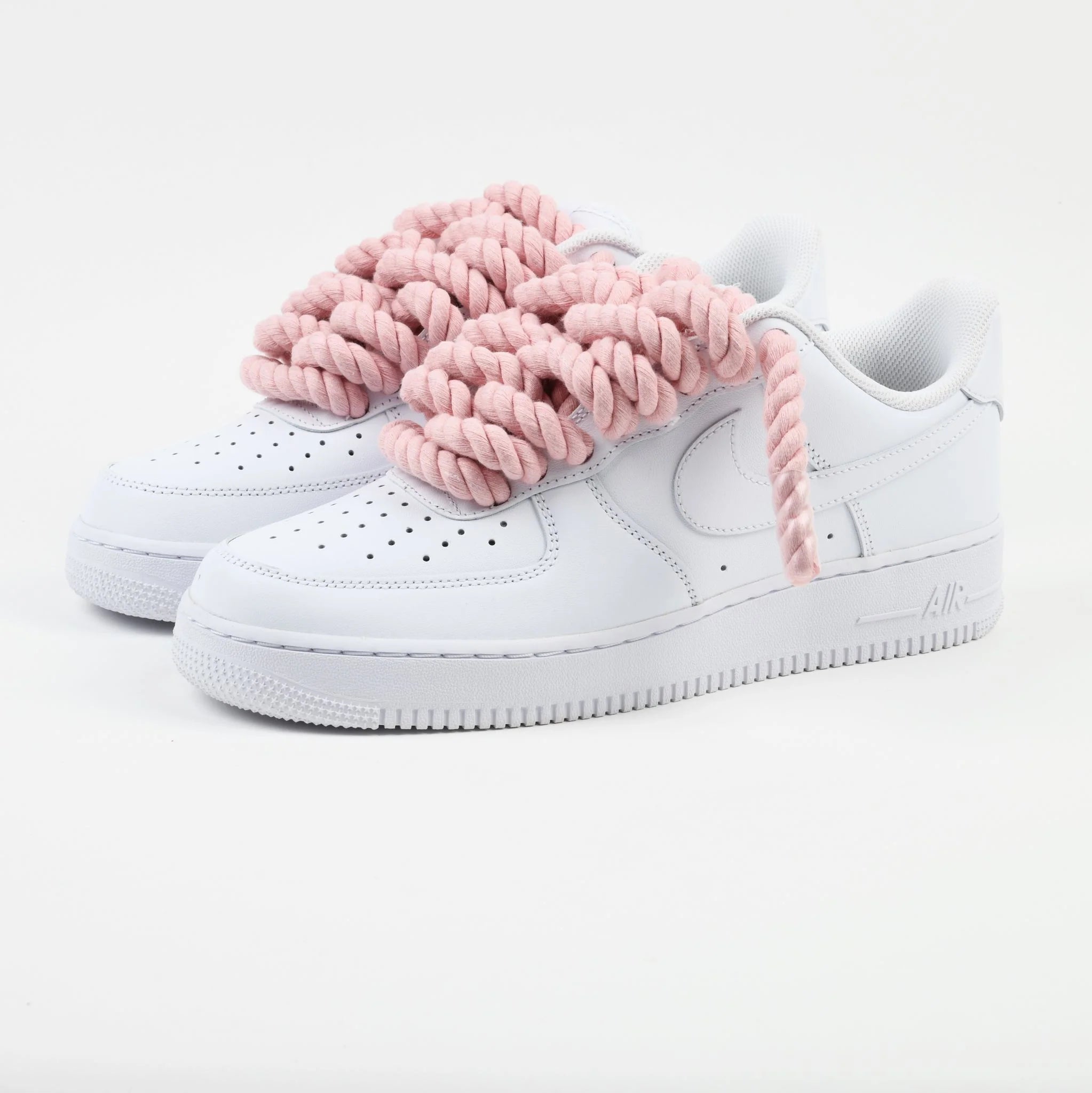Custom Air Force 1 White With Baby Pink Rope Laces-shecustomize