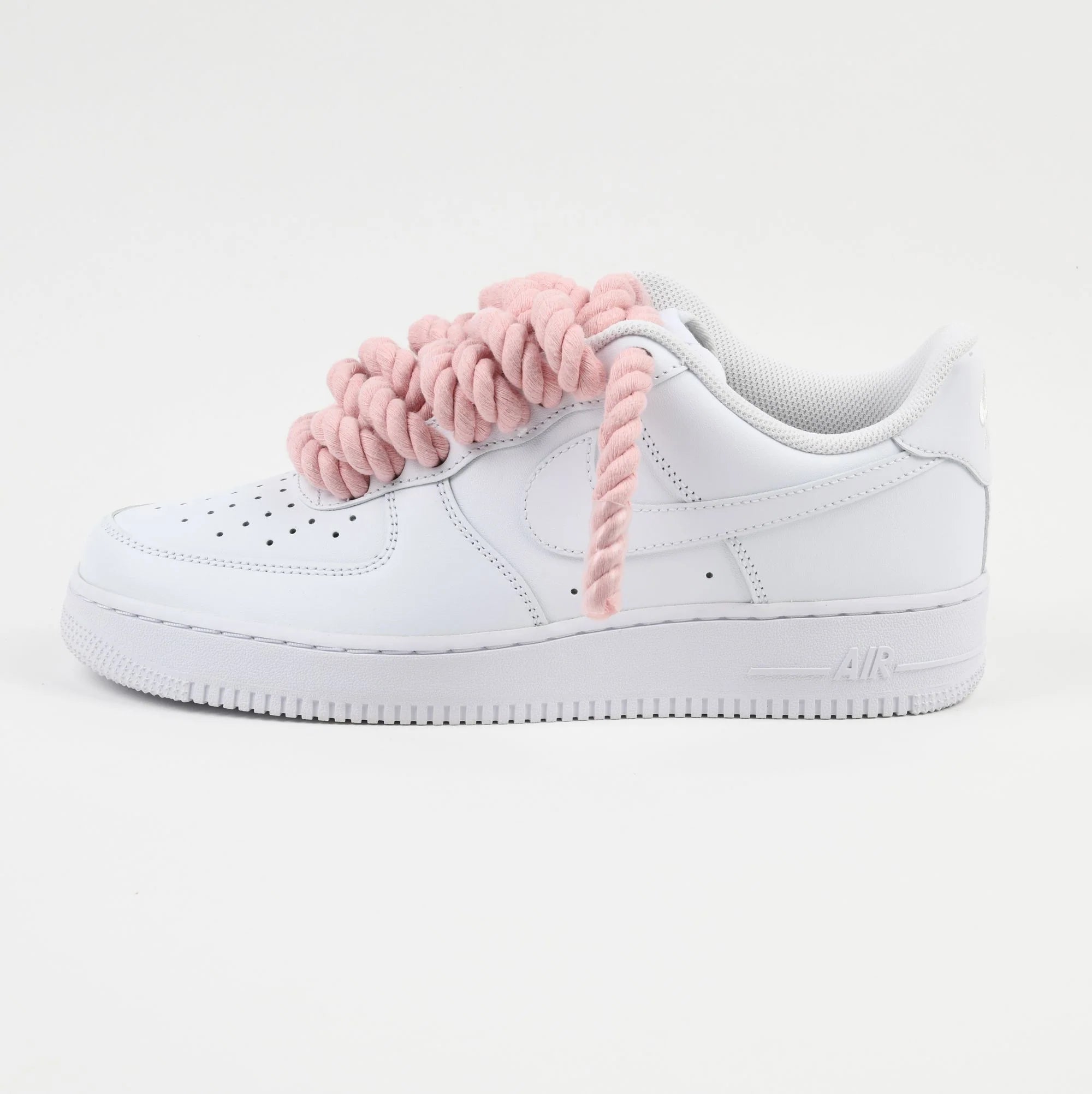 Custom Air Force 1 White With Baby Pink Rope Laces-shecustomize