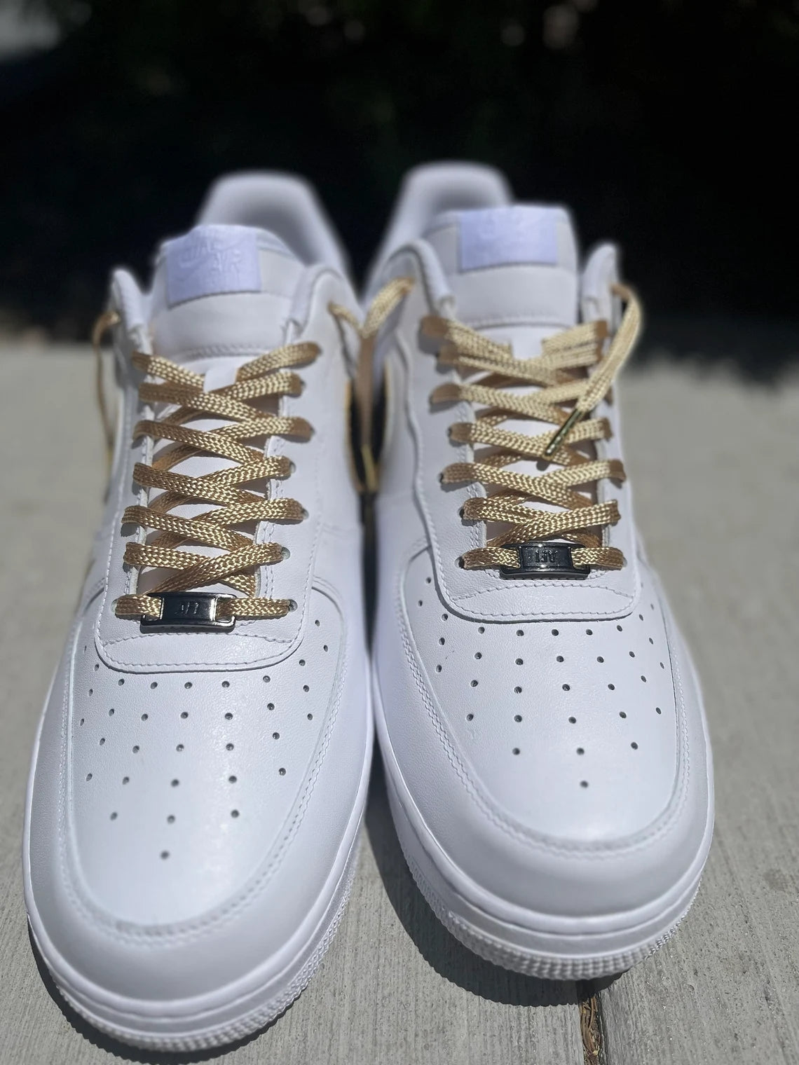Custom Air Force 1 White With Black And Gold Accents Fleur - de - Lis Design-shecustomize