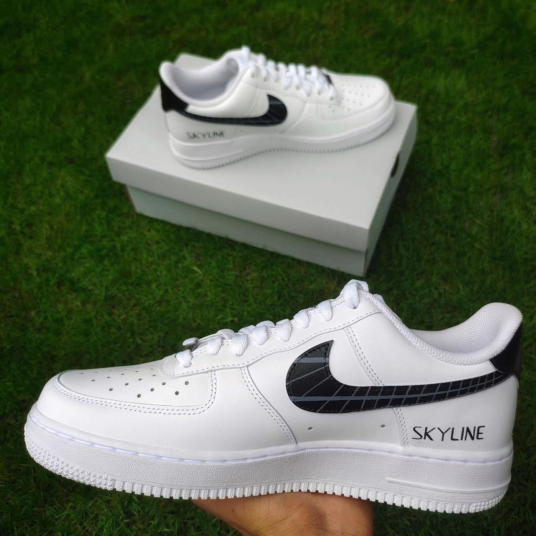 Custom Air Force 1 White With Black Grid Pattern-shecustomize