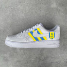 Custom Air Force 1 White With Blue And Yellow Stripes And RKC Logo-shecustomize