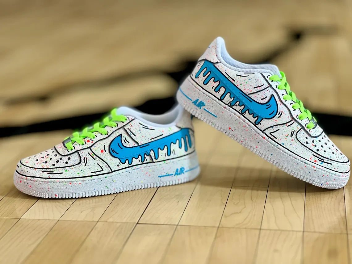 Custom Air Force 1 White With Blue Drip And Splatter Design-shecustomize
