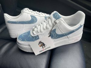 Custom Air Force 1 White With Blue LV Pattern