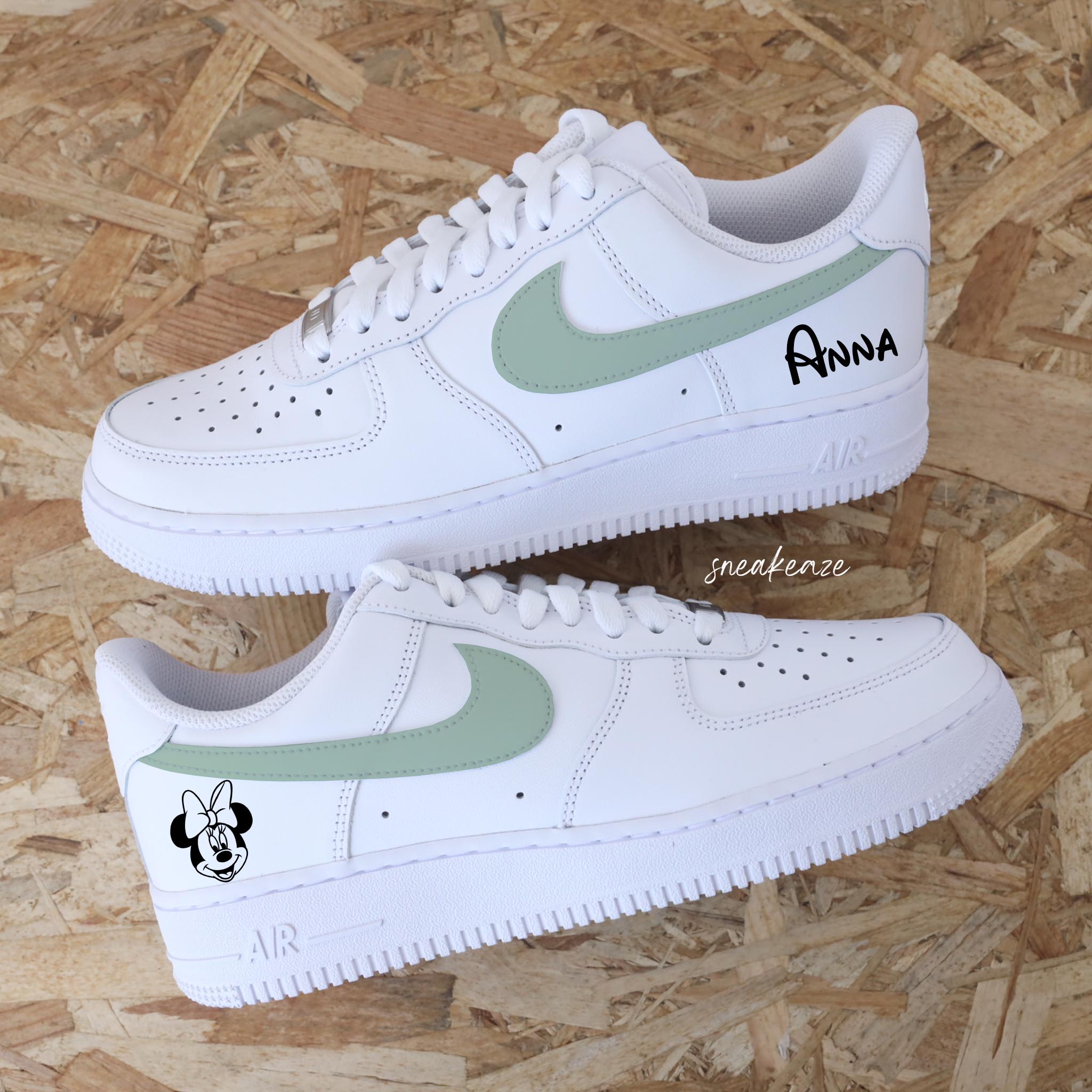 Custom Air Force 1 White With Mint Swoosh And Minnie Mouse Logo-shecustomize