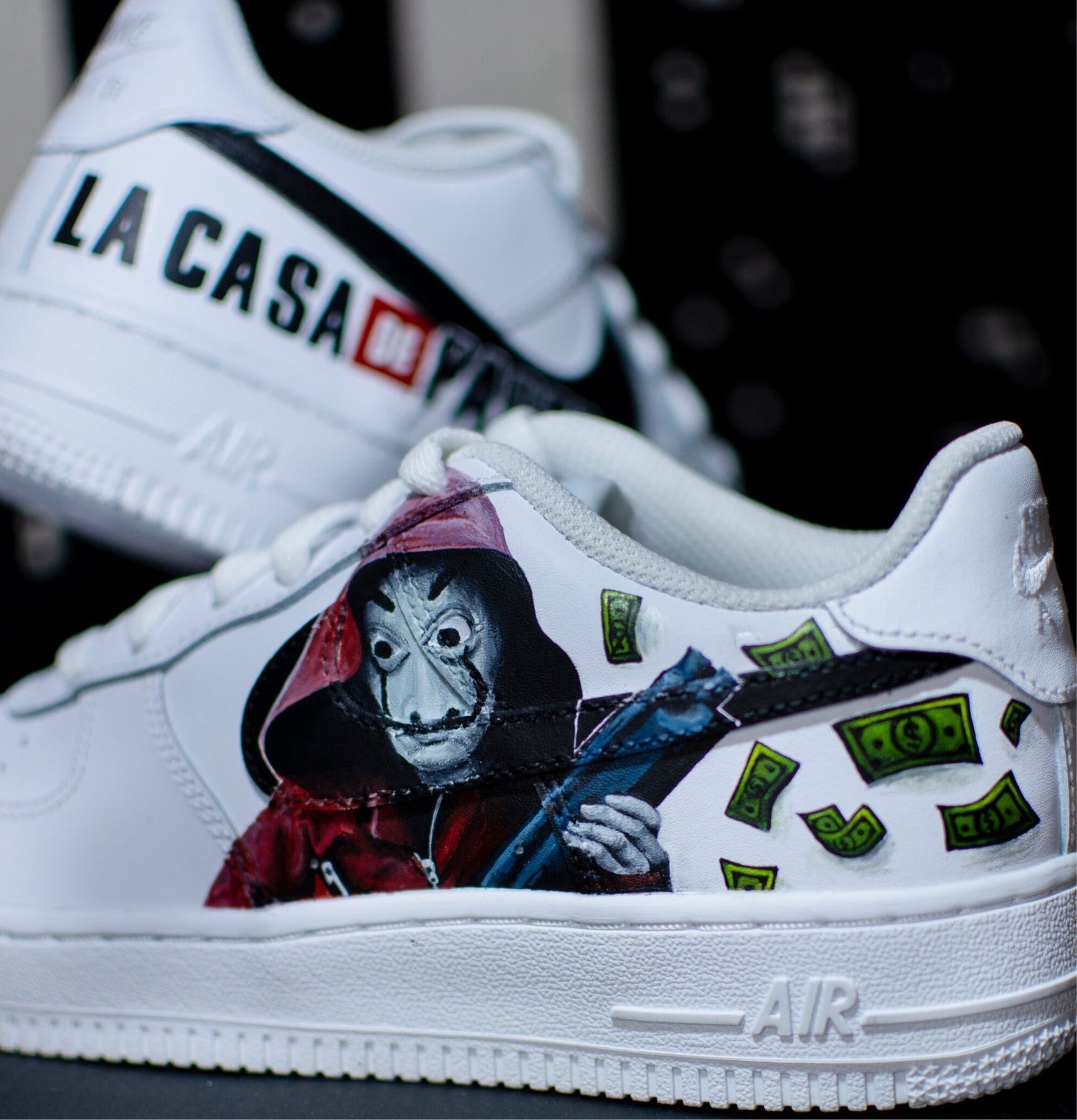 Custom Air Force 1 White With Money Heist Pattern-shecustomize