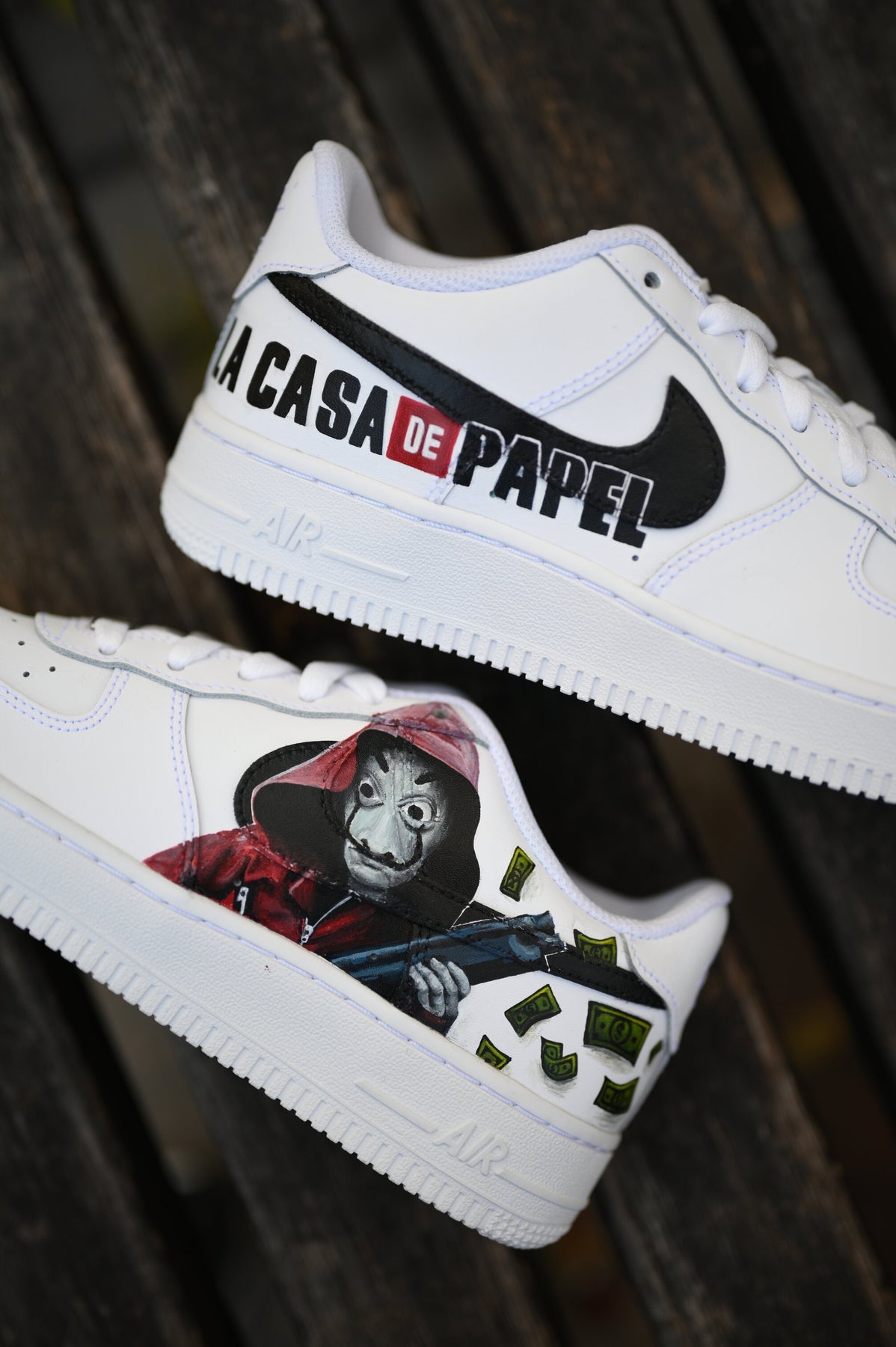 Custom Air Force 1 White With Money Heist Pattern-shecustomize