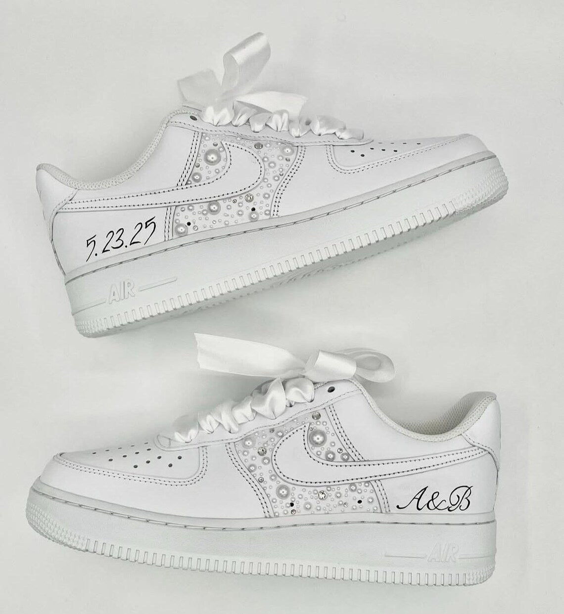Custom Air Force 1 White With Pearls And Ribbons-shecustomize